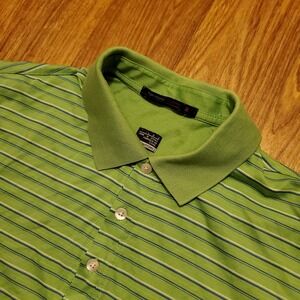 Tiger Woods Golf Polo Shirt Men Large Green Striped Fit Dry Performance Stretch‎